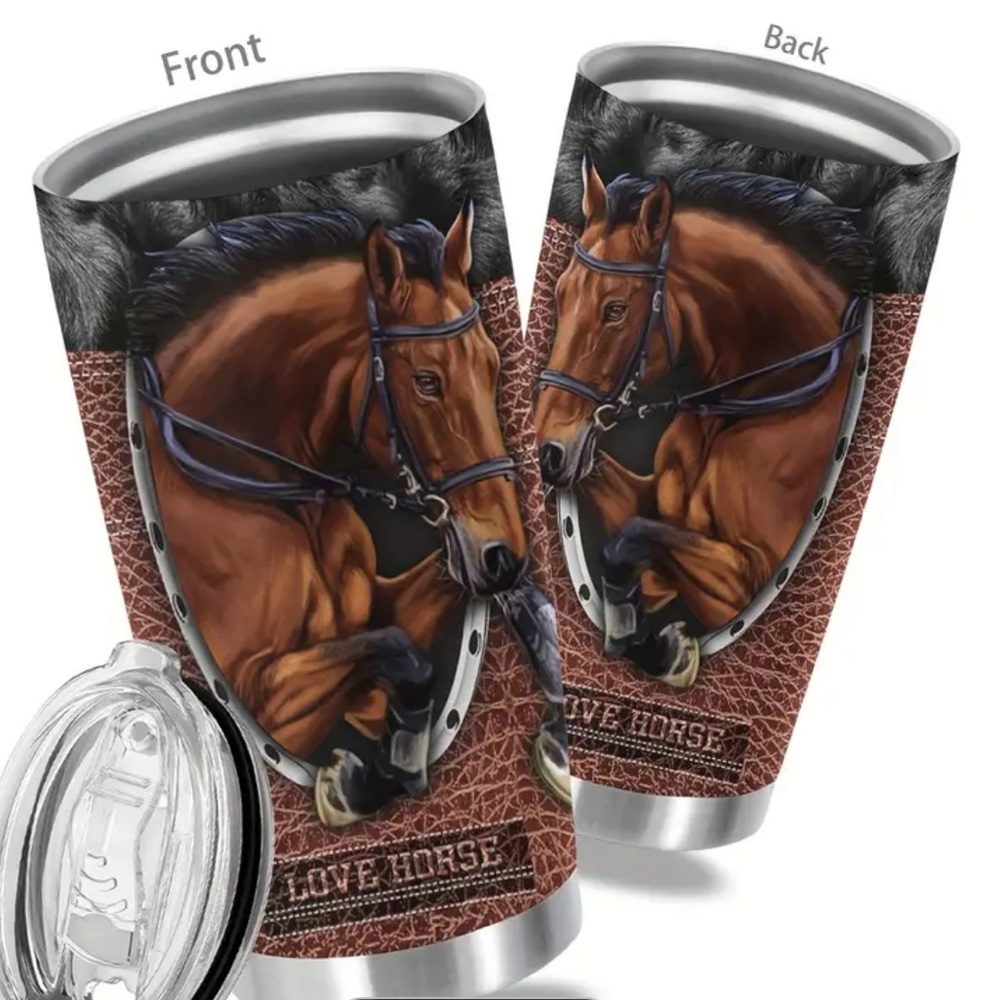 HORSE LOVE 20 ounce tumbler Stainless Steel w/ lid NEW